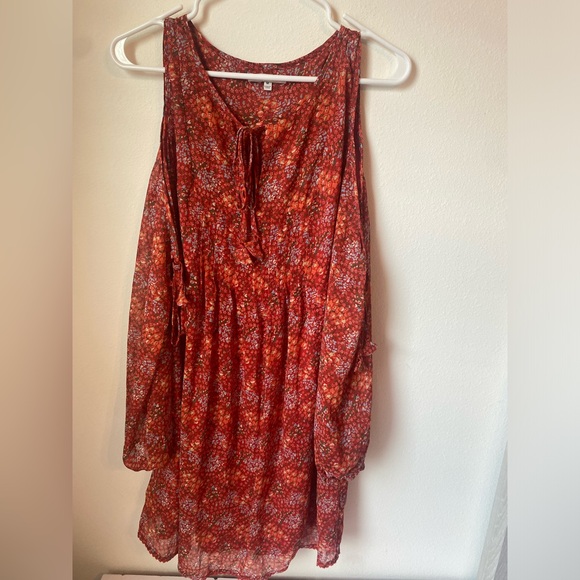 Rebecca Minkoff Womens Long Sleeve Cold Shoulder Floral Dress Red - Picture 3 of 11